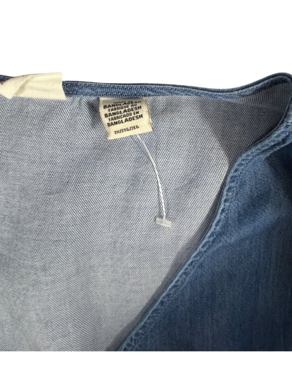 NEW Levis Blue Denim Short Sleeve Dress 2X Western Mini Flutter Sleeve Stretch - Picture 8 of 13